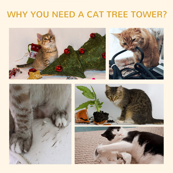 Pawhut 100\" Arbre A Chat Du Sol Au Plafond Avec 3 Perchoirs Centre D'activites Pour Chatons, Marron