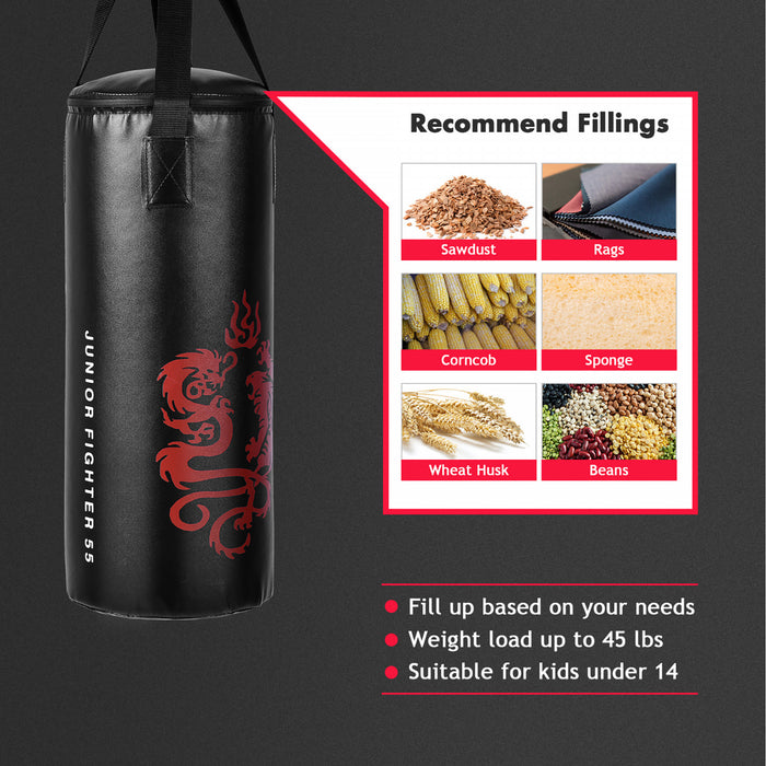 Sac De Sable 10 Kg Suspendus Pour Enfants Formation Avec Gants De Boxe Et Corde A Sauter Professionnelle，ensemble Complet De Boxe Pour Kick Boxing, Thai Boxe, Taekwondo,25x25x60cm