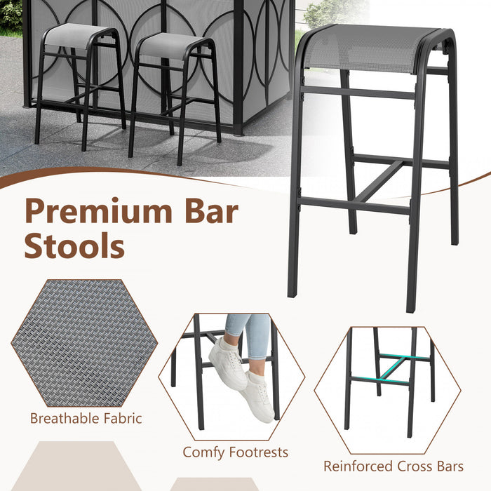 Costway 6.5 X 4 X 8 Ft Grill Gazebo Ensemble Avec 2 Tabourets De Bar, Table De Bar En Verre Trempe Gris