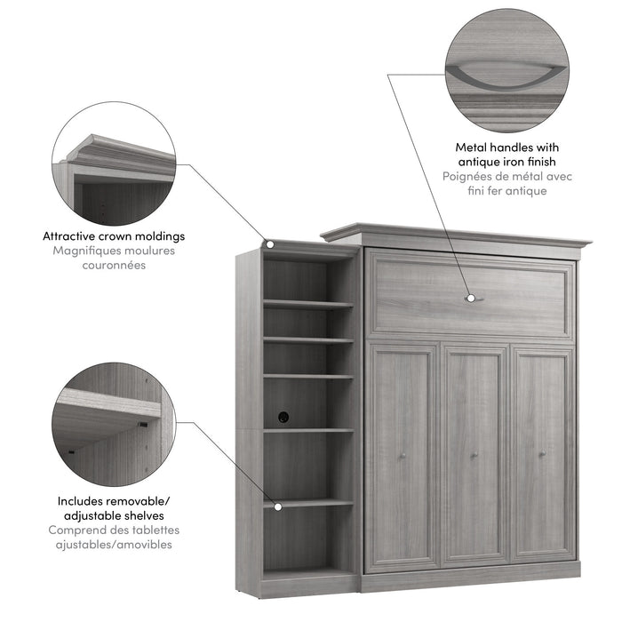 Grand lit escamotable Versatile de Bestar de 92 po (L) avec organisateur de garde-robe - gris platine