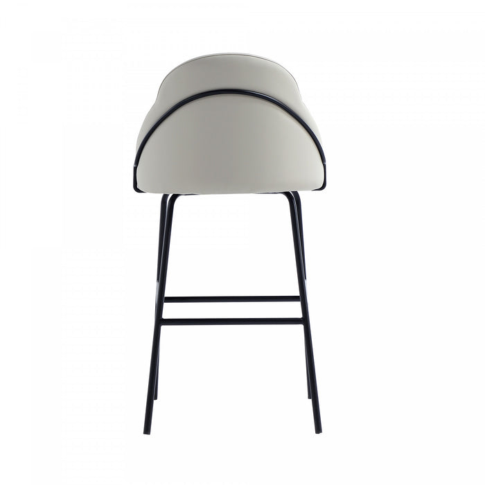 Tabouret de bar moderne en metal Gracie avec revetement en tissu, gris pierre et noir