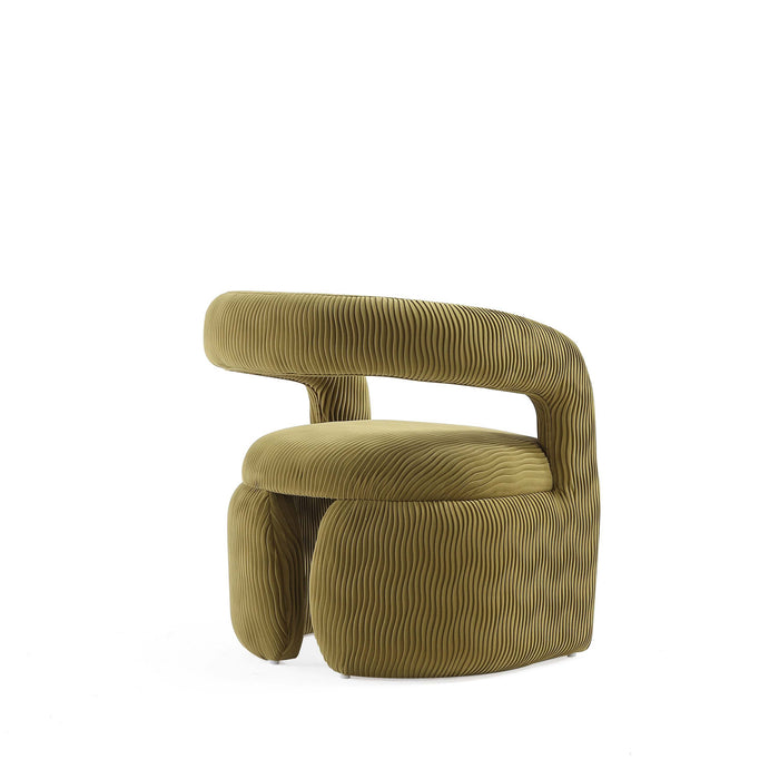 Fauteuil lounge Corvette style moderne du milieu du siecle en velours vert olive