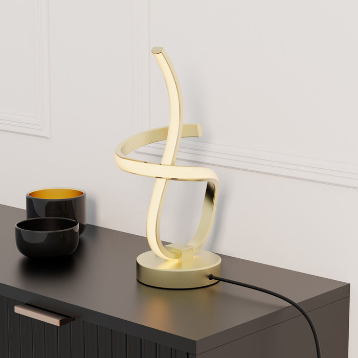 Lampe de table à DEL de 16 po dorée avec motif torsadé