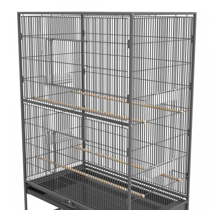 Pawhut Cage A Oiseaux 60\" Avec Support Pour Calopsittes Canaris Inseparables Pinsons, Cage A Perruches Avec Roues, Plateau Amovible, Etagere De Rangement