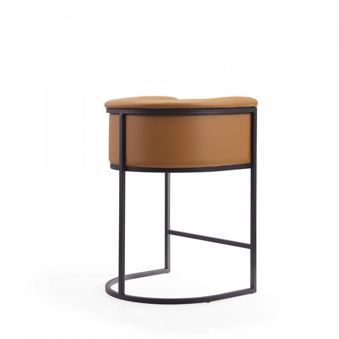 Tabouret de comptoir moderne du milieu du siecle en metal et tissu, coloris camel - Lot de 3