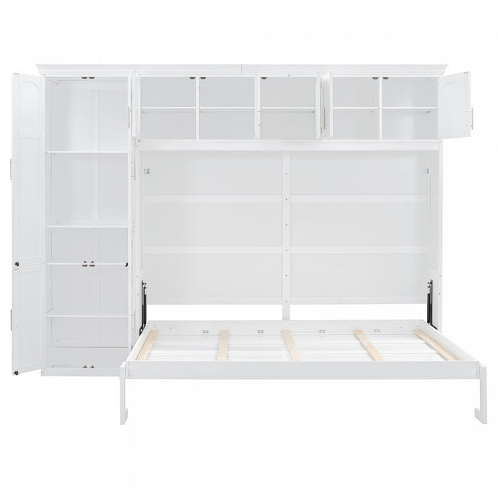 Lit Mural Escamotable Eileen Avec Rangements, Taille Queen, Blanc