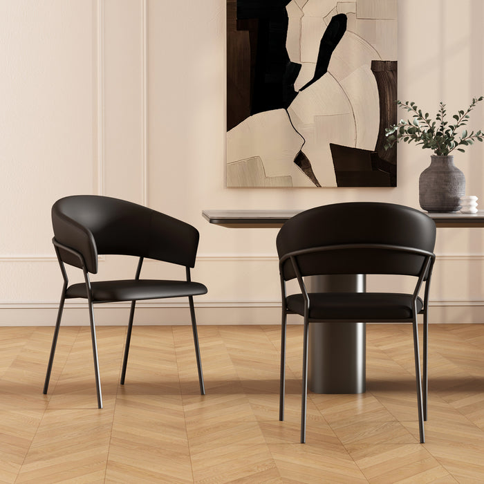 Fauteuil contemporain moderne en cuir vegetalien avec accoudoirs en metal noir - Lot de 2