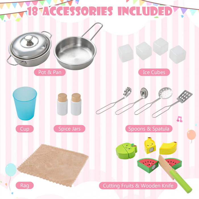 Costway Kids Kitchen Playset En Bois Pretendre Jouer Chef Jouet Avec Micro-ondes Et Accessoires Rose