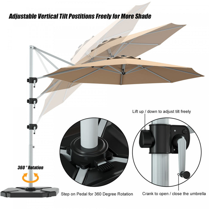 Costway Parasol deporte pour patio de 11 pieds, rotation a 360 degres, inclinaison en aluminium, beige