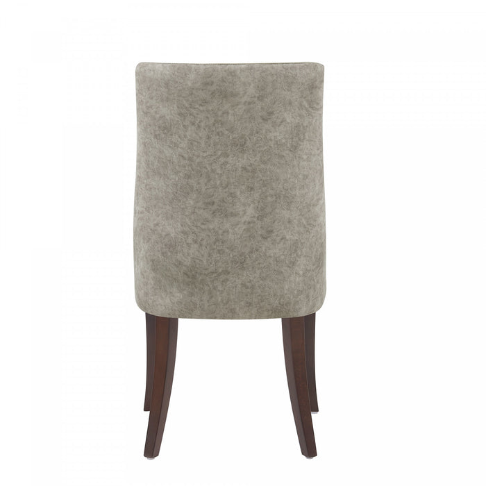 Chaise de salle a manger moderne Connie en cuir vegetalien et velours avec structure en bois, taupe - Lot de 4