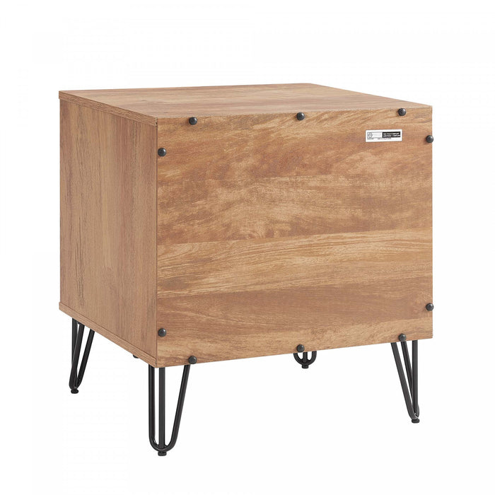 Table de nuit moderne Dumbo 20\" a cannelures en brun dore (2 tiroirs) - Lot de 2