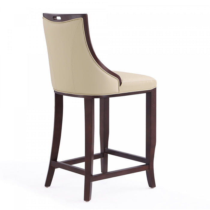 Tabouret de bar en bois traditionnel Emperor avec assise rembourree creme - Lot de 3