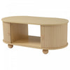 Ethan Oval Coffee Table with Sliding Doors and Hidden Storage,Natural Wood | Ethan table basse ovale – table basse avec portes coulissantes et rangement cache, bois naturel