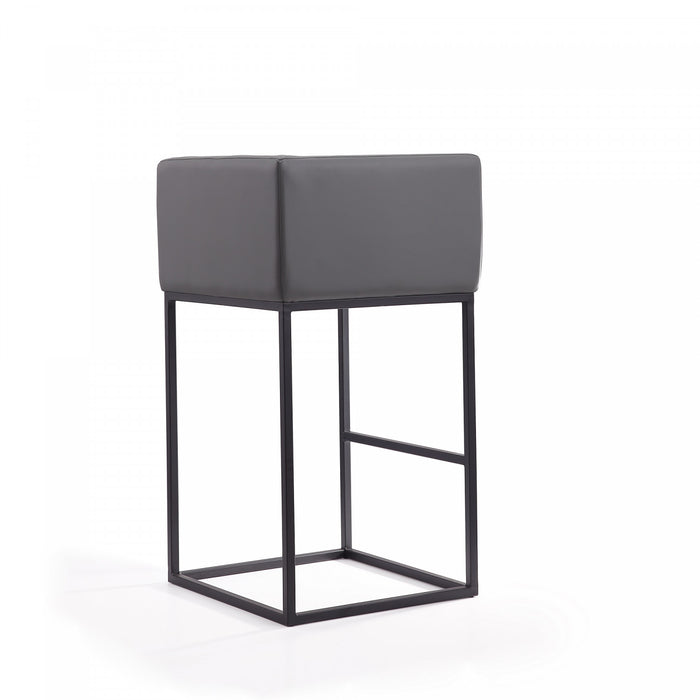 Tabouret de bar Embassy style moderne du milieu du siecle en metal et tissu gris - Lot de 2