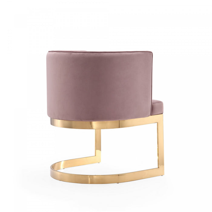 Chaise de salle a manger moderne en velours et metal Aura, rose poudre - Lot de 2