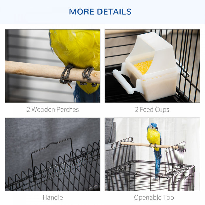 Pawhut 23\" Cage A Oiseaux Parc Avec Plateau De Jeu Ouvert Et Bol D'alimentation Noir