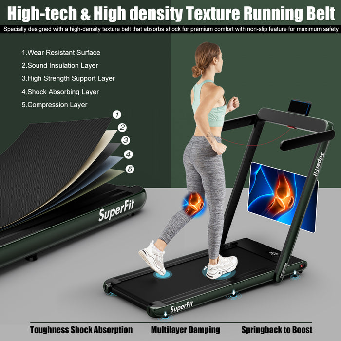 Tapis De Course Pliable 2 En 1 Superfit, Avec Haut-parleur, Telecommande Et Controle Via Application, Moteur 2,25 Hp, 2 Modes : Marche Et Course, Vitesse De 1 A 12 Km/h, Vert