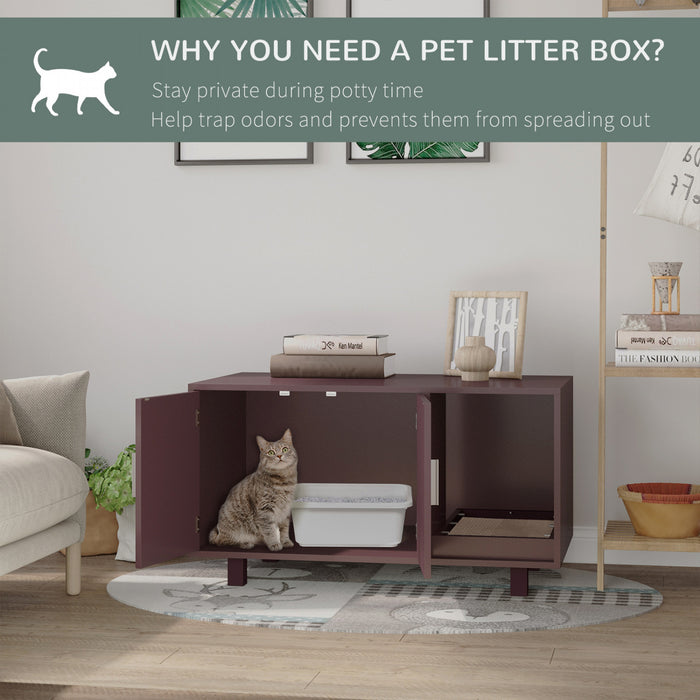 Pawhut Toilettes Pour Chat En Bois Boite A Litiere Pour Animal Domestique Enclos Chaton Maison Table De Chevet Table De Chevet Avec Grattoir Portes Magnetiques Marron