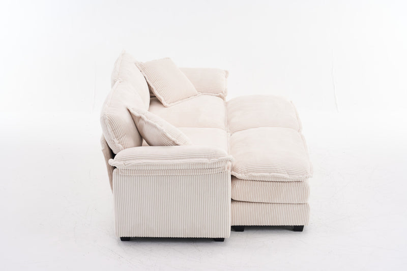 Liam Canape modulaire confortable Cloud 84,6\" avec revetement en velours cotele, Blanc