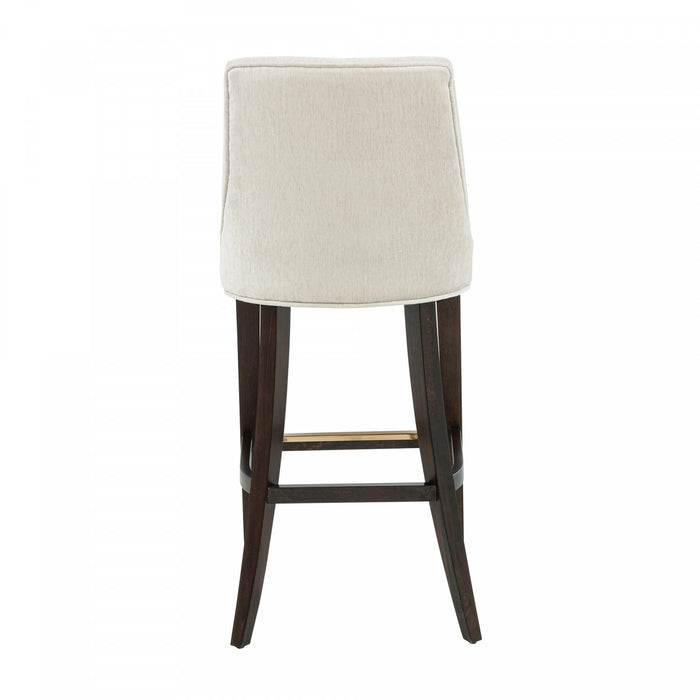 Tabouret de bar moderne Beever en bois et tissu chenille creme - Lot de 3