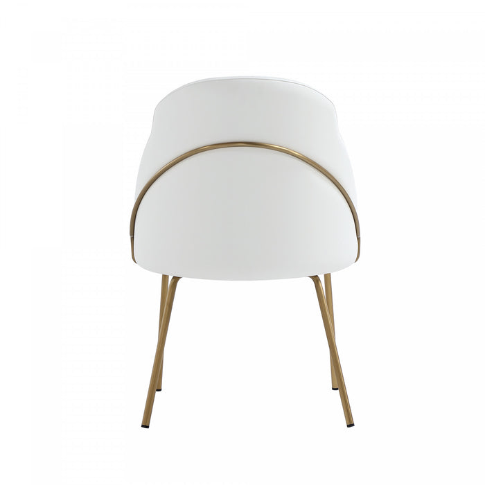 Chaise de salle a manger moderne Gracie en metal et cuir vegetalien blanc et or
