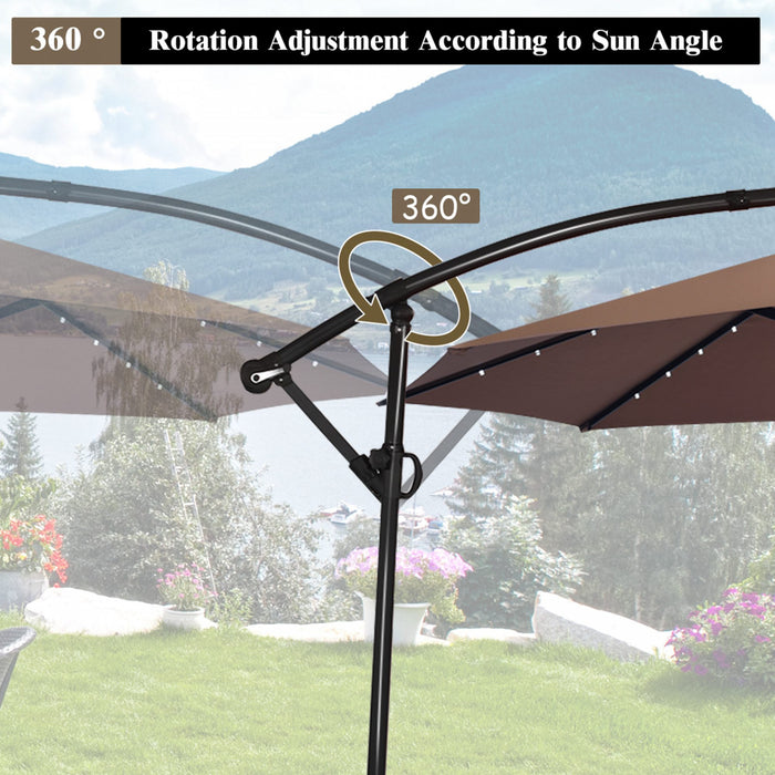 Costway Parasol deporte de patio de 10 pieds, solaire LED, rotation a 360 degres, marron