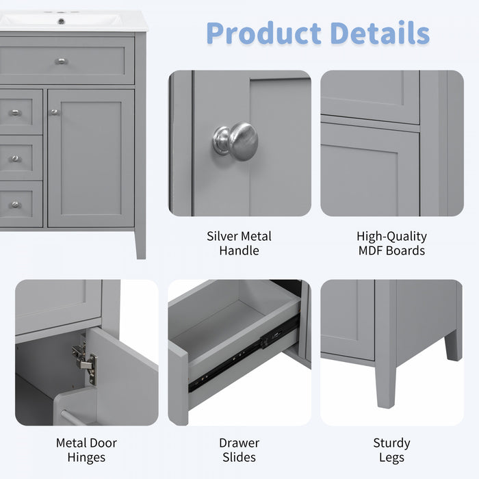 Aura Ensemble Meuble-Lavabo Double 48 po avec Tiroirs et Armoire, Gris