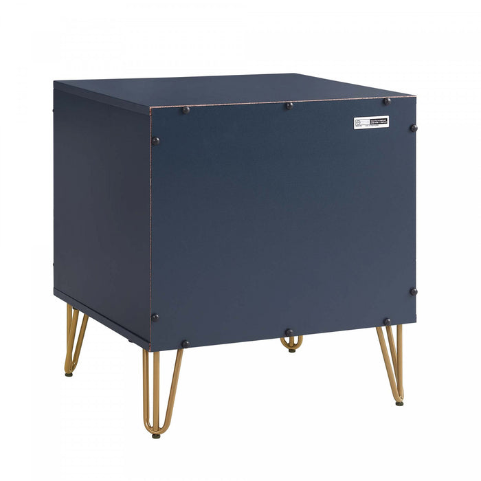 Table de nuit moderne Dumbo 20\" a cannelures, bleu minuit (2 tiroirs) – Lot de 2