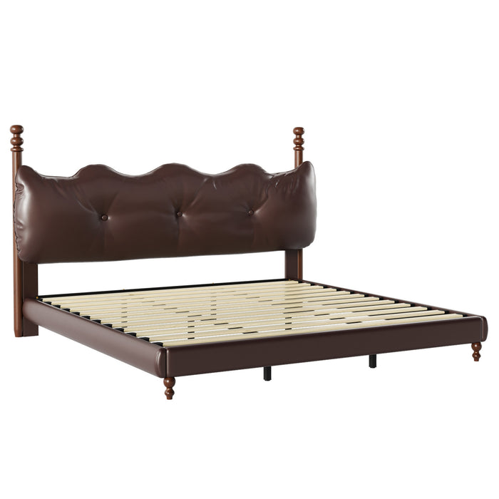 Cadre de lit plateforme en simili cuir Emma avec tete de lit, taille California King, marron fonce