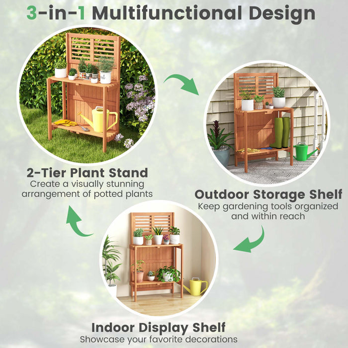 Table De Jardin Etanche En Bois Costway Avec Etagere De Stockage Ouverte A 2 Niveaux
