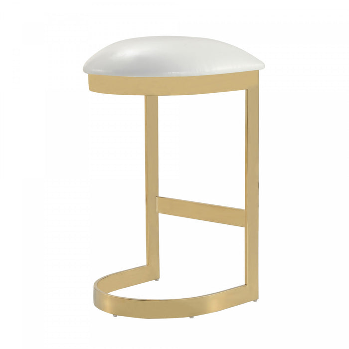 Tabouret de bar moderne en metal et tissu Aura, blanc - Lot de 2