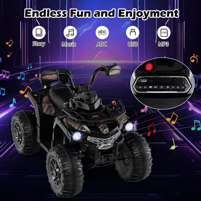 Costway 12v Kids Ride On Atv 4 Wheeler Vehicule Electrique Avec Musique Et Phares Demarrage Souple Noir