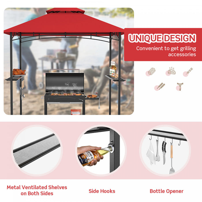 8’ X 5’ Barbecue Grill Gazebo Barbecue A 2 Niveaux Canopy Ventile Etageres Superieures Abri Vin