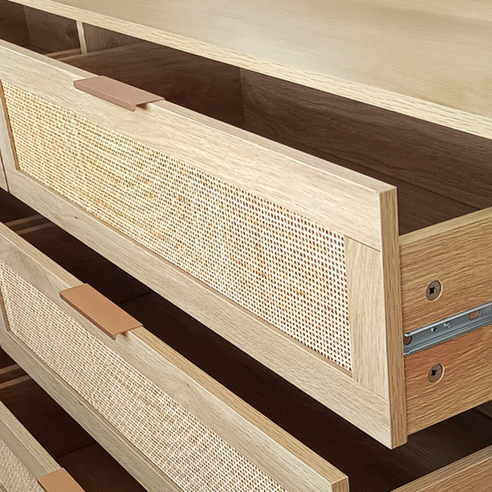 Meuble de rangement moderne Mila a 6 tiroirs en rotin avec structure en bois manufacture - couleur naturelle