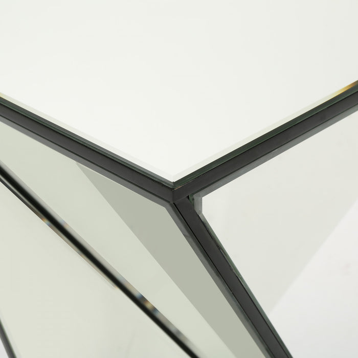 Table D’appoint Geometrique Au Design Reflechissant Molly Avec Miroir, Verre Et Bois Composite, Argent