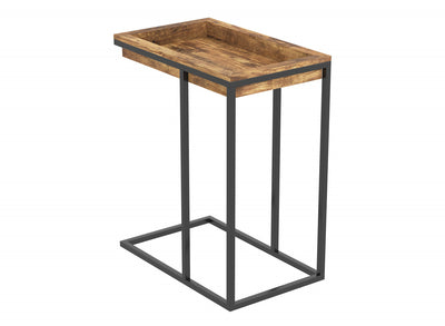 C-Shaped End Table With Sunkey Tray - Brown Reclaimed Wood With Black Metal | Table de bout en forme de C avec plateau encastré - bois recyclé brun avec métal noir