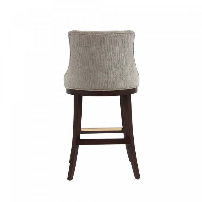 Tabouret de bar moderne Lucia en bois et tissu chenille taupe - Lot de 2
