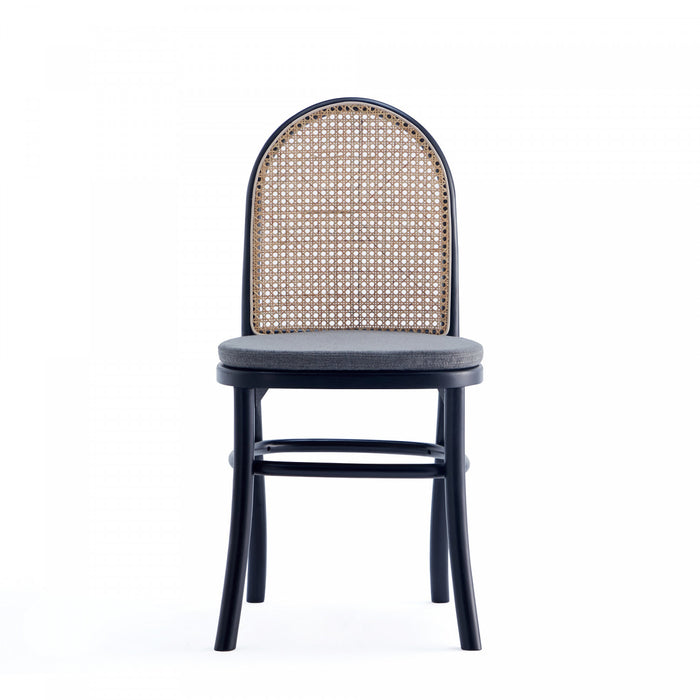 Chaise de salle a manger Paragon Industry Chic avec dossier en cannage, bois et assise rembourree, noir et gris - Lot de 4