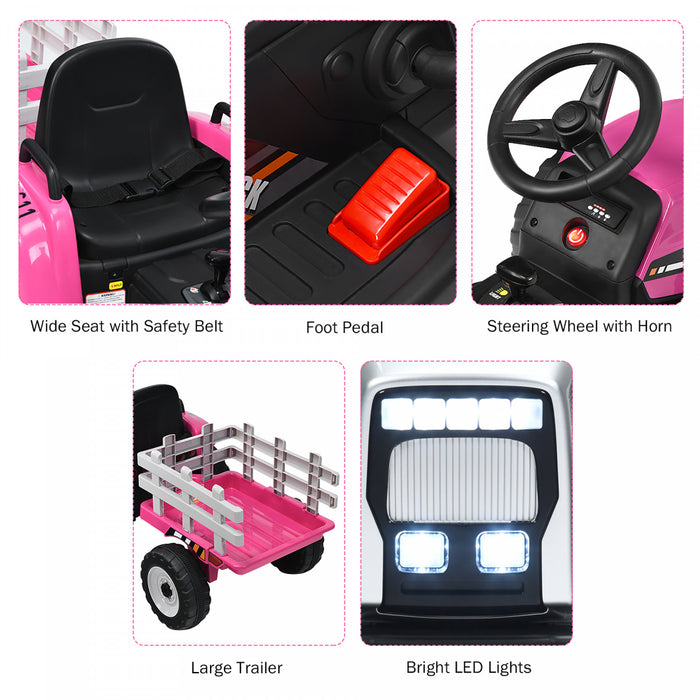 Costway Tracteur A Remorque Electrique 12v Avec Telecommande Et Lumieres Led