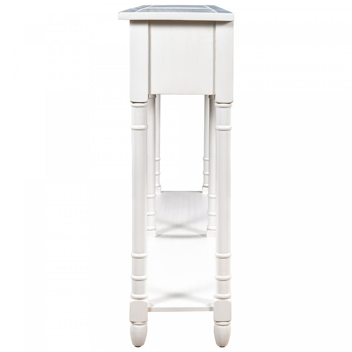 Table Console Phyllis En Bois Massif Avec Tiroirs Et Etagere Inferieure - Ivoire Blanc