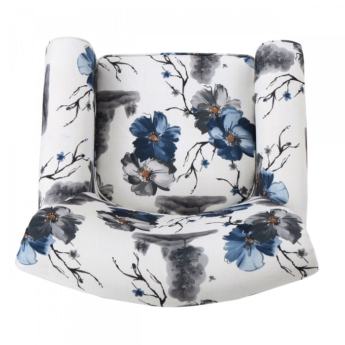Pansy Fauteuil D’appoint Tapise En Tissu Fleuri Avec Accoudoirs Evases Et Pieds En Bois, Fleuri