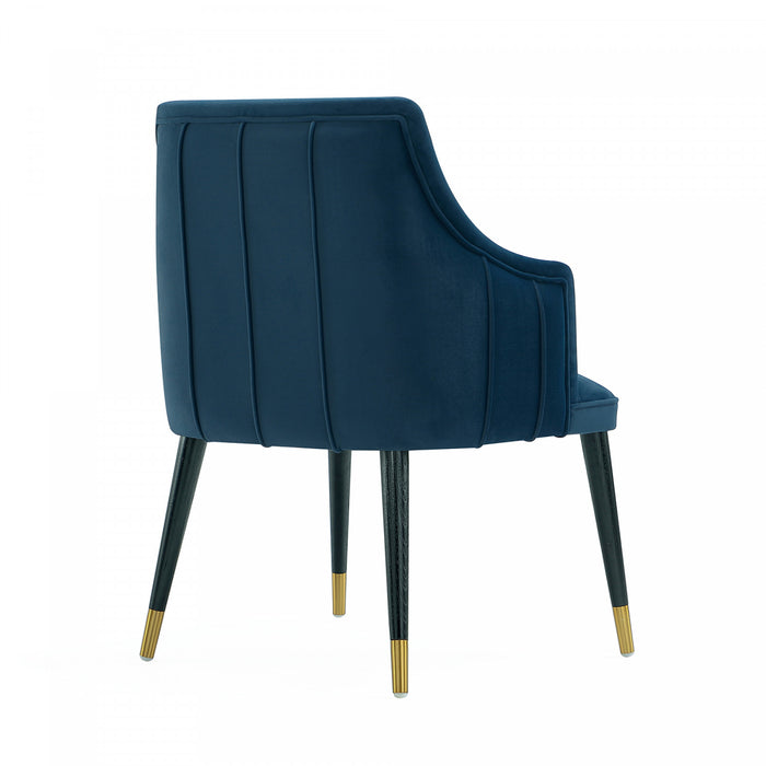 Fauteuil moderne Eda en bois avec accoudoirs, bleu minuit