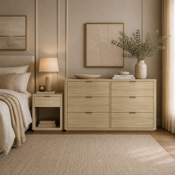 Commode moderne Evelyn 60\" en naturel (6 tiroirs)