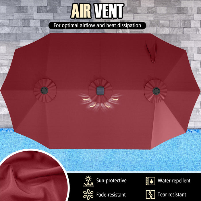 Costway Parasol de patio extra-large de 15,5 pieds avec lumieres solaires LED et 12 baleines robustes rouge
