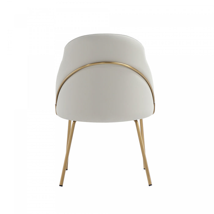 Chaise de salle a manger moderne Gracie en cuir vegetalien et metal, gris pierre et or - Lot de 4