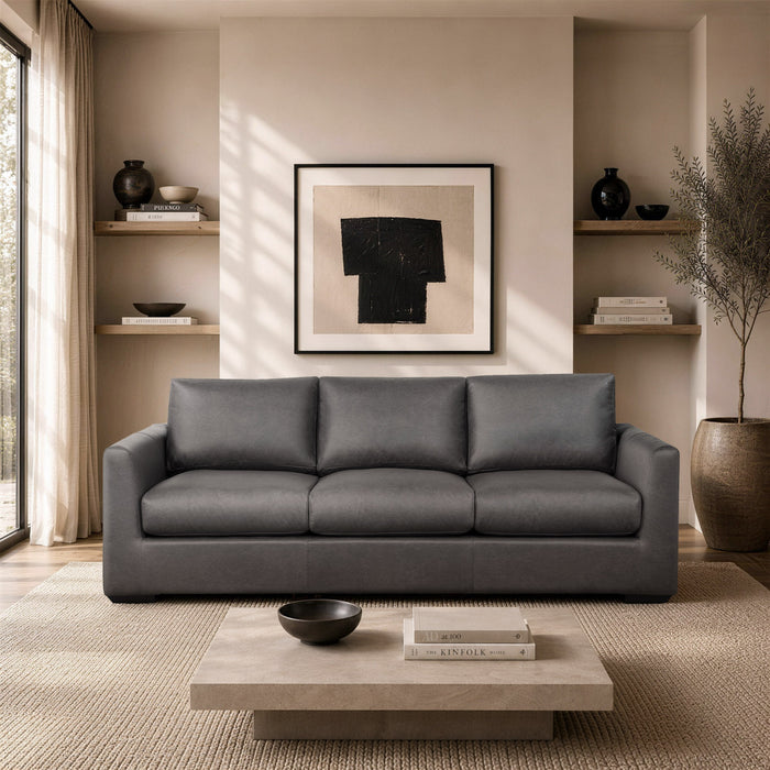 Canape contemporain Cleo 96\" en tissu, coloris etain