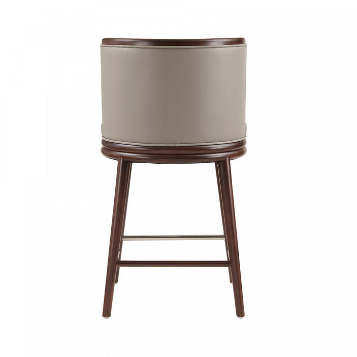 Tabouret de comptoir moderne en bois avec revetement en tissu taupe Evalyn