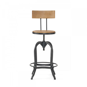 Tabouret De Bar Milo à Hauteur Ajustable, Assise En Bois De Sapin, Structure Métallique - Fini Naturel