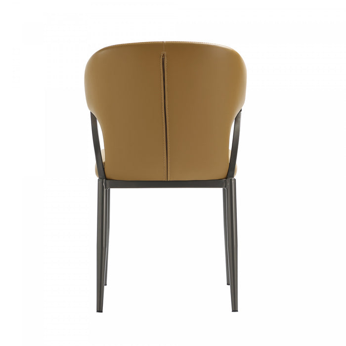 Chaise de salle a manger moderne en cuir vegetalien et metal Kirsten couleur camel - Lot de 4