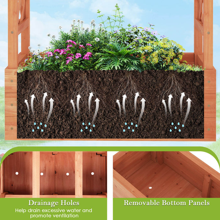 Costway 1 Pcs Lit De Jardin En Bois Eleve Avec Trellis Et Toit Suspendu Drainage Eleve Planter Boite